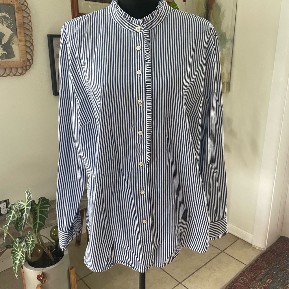 Talbots Blue Blouse with Button-Down Collar